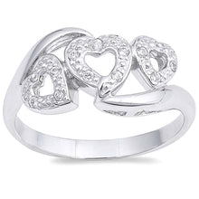 Load image into Gallery viewer, Sterling Silver Hearts Shaped Clear CZ RingAnd Face Height 9mm