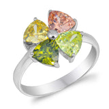 Sterling Silver Trillion Flower With Multicolor CZ RingAnd Face Height 13mmAnd Band Width 2mm