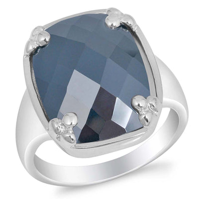 Sterling Silver Black Rectangle Shaped CZ RingAnd Face Height 20mmAnd Band Width 3mmAnd Weight 9.7grams