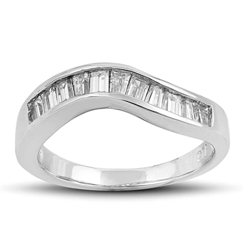 Sterling Silver Wave Shaped Clear CZ RingAnd Face Height 5mmAnd Band Width 2mm