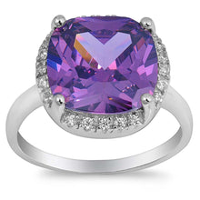 Load image into Gallery viewer, Sterling Silver Amethyst Square Shaped Clear CZ RingAnd Face Height 14mmAnd Band Width 2mm