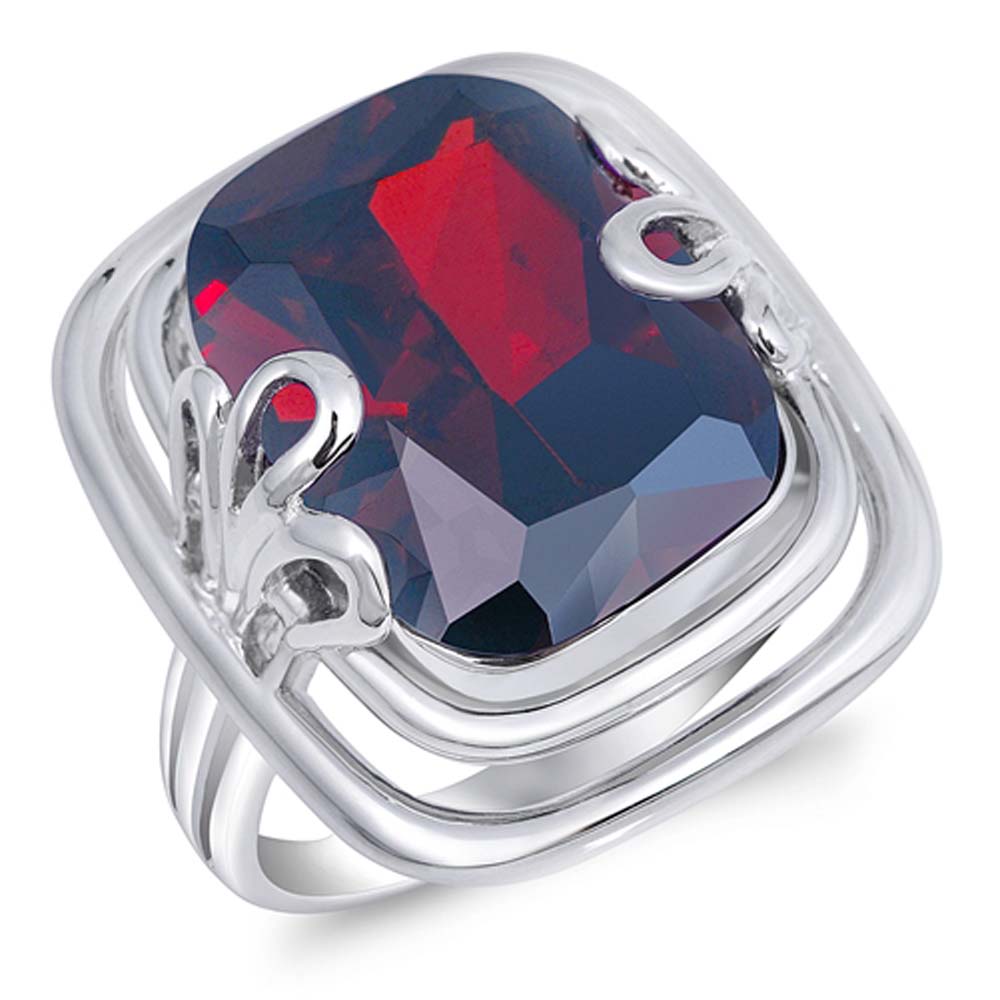 Sterling Silver Rectangle Shaped Garnet CZ RingsAnd Face Height 21mmAnd Band Width 2mmAnd Weight 9grams