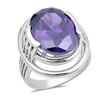 Load image into Gallery viewer, Sterling Silver Oval With Amethyst Cubic Zirconia Ring