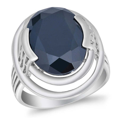 Sterling Silver Rhodium Plated Black Oval Shaped CZ RingAnd Face Height 21mmAnd Band Width 2mmAnd Weight 9grams
