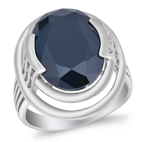 Sterling Silver Rhodium Plated Black Oval Shaped CZ RingAnd Face Height 21mmAnd Band Width 2mmAnd Weight 9grams
