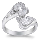 Sterling Silver Three Oval Stones Shaped Clear CZ RingAnd Face Height 17mmAnd Band Width 3mm