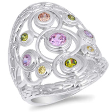 Load image into Gallery viewer, Sterling Silver Celtic Design Multicolor CZ RingAnd Face Height 28mmAnd Band Width 4mmAnd Weight 10grams