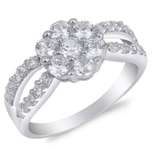 Load image into Gallery viewer, Sterling Silver Plumeria Shaped Clear CZ RingAnd Face Height 10mmAnd Band Width 2mm