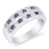 Sterling Silver Wedding Band With Black And Clear CZ RingAnd Face Height 7mmAnd Band Width 3mmAnd Weight 5.6grams