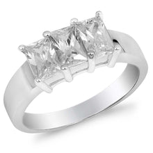 Load image into Gallery viewer, Sterling Silver Three Stone Rectangle Shaped Clear CZ RingAnd Face Height 7mmAnd Weight 4grams