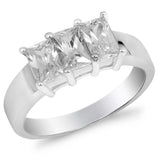 Sterling Silver Three Stone Rectangle Shaped Clear CZ RingAnd Face Height 7mmAnd Weight 4grams