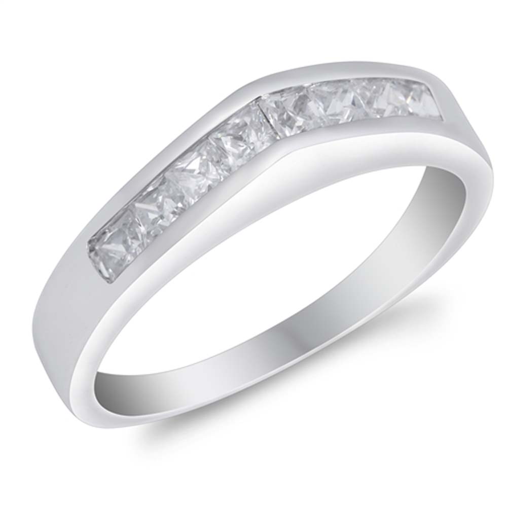 Sterling Silver Wave Shaped Clear CZ RingAnd Face Height 5mmAnd Band Width 2mm