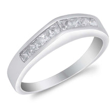Load image into Gallery viewer, Sterling Silver Wave Shaped Clear CZ RingAnd Face Height 5mmAnd Band Width 2mm