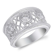 Load image into Gallery viewer, Sterling Silver Round Celtic Shaped Clear CZ RingAnd Face Height 13mmAnd Band Width 5mm