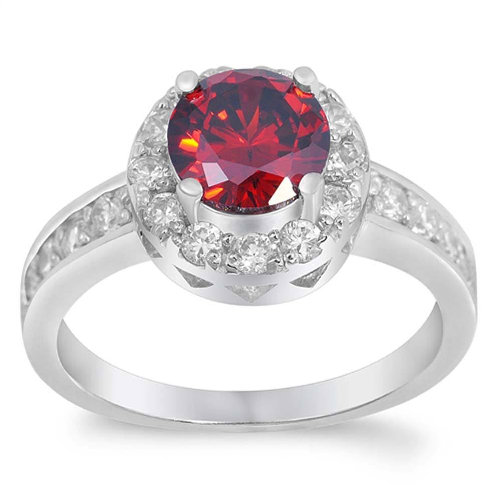 Sterling Silver Garnet Round Shaped Clear CZ RingAnd Face Height 11mmAnd Band Width 2mmAnd Weight 5.1grams