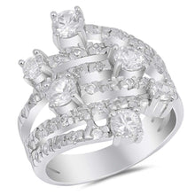 Load image into Gallery viewer, Sterling Silver Round Fingers Shaped Clear CZ RingAnd Face Height 21mmAnd Band Width 4mm