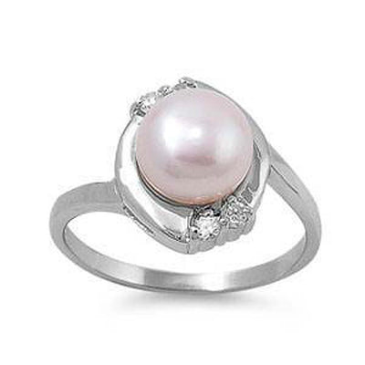 Sterling Silver Infinity White Pearl Shaped Clear CZ RingAnd Face Height 13mmAnd Band Width 2mm