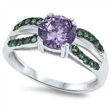 Sterling Silver Amethyst Round With Green Crystal CZ RingAnd Face Height 7mmAnd Band Width 2mm