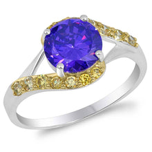 Load image into Gallery viewer, Sterling Silver Amethyst Round Shaped Yellow Topaz CZ RingAnd Face Height 10mmAnd Band Width 2mm