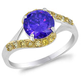 Sterling Silver Amethyst Round Shaped Yellow Topaz CZ RingAnd Face Height 10mmAnd Band Width 2mm