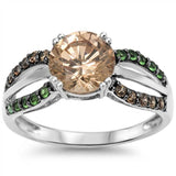 Sterling Silver Champagne Round With Emerald Loop Shaped CZ RingAnd Face Height 7mmAnd Band Width 2mm