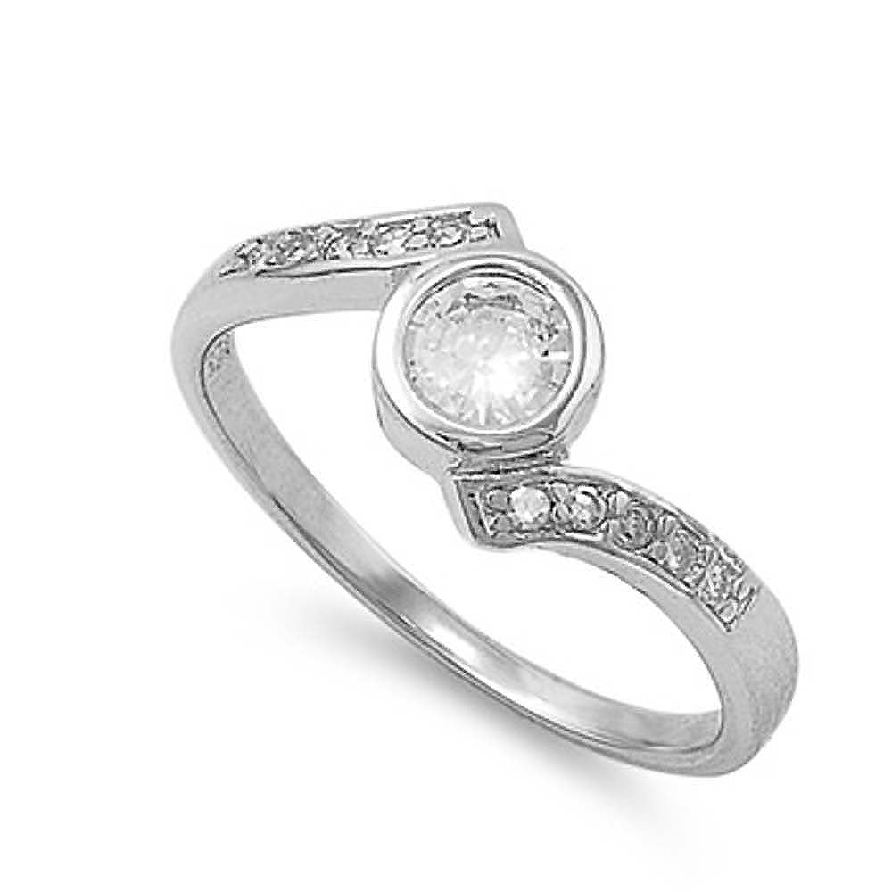 Sterling Silver Round Curve Shaped Clear CZ RingAnd Face Height 9mmAnd Band Width 2mm