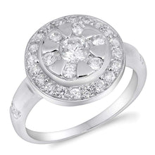 Load image into Gallery viewer, Sterling Silver Round Flower Shaped Clear CZ RingAnd Face Height 13mmAnd Band Width 2mm