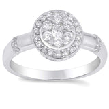 Sterling Silver Round Flower Shaped Clear CZ RingAnd Face Height 10mmAnd Band Width 2mm