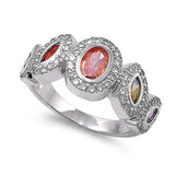 Sterling Silver Oval Round Shaped Multicolor CZ RingAnd Face Height 10mmAnd Band Width 2mm