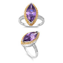 Load image into Gallery viewer, Sterling Silver Amethyst Oval With Yellow CZ RingAnd Face Height 20mmAnd Band Width 2mm