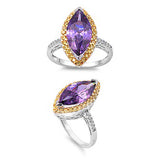 Sterling Silver Amethyst Oval With Yellow CZ RingAnd Face Height 20mmAnd Band Width 2mm