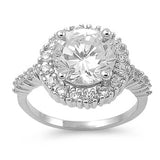 Sterling Silver Round Flower Shaped Clear CZ RingAnd Face Height 10mmAnd Band Width 2mm