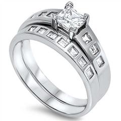 Sterling Silver Square Shaped Cubic Zirconia Wedding RingAnd Face Height 6mmAnd Band Width 2mm