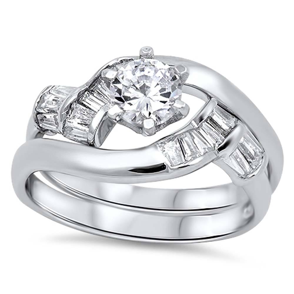 Sterling Silver Round Shaped Cubic Zirconia Wedding RingAnd Face Height 6mmAnd Band Width 2mm