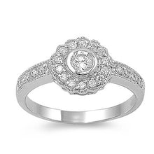 Load image into Gallery viewer, Sterling Silver Flower Shaped Clear CZ RingAnd Face Height 10mmAnd Band Width 2mm