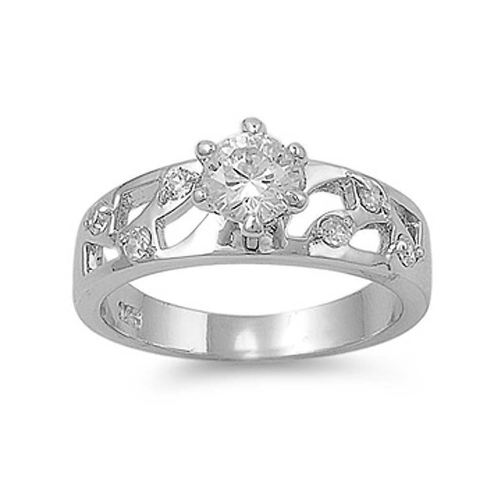 Sterling Silver Round Celtic Design Shaped Clear CZ RingAnd Face Height 6mmAnd Band Width 2mm