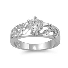 Load image into Gallery viewer, Sterling Silver Round Celtic Design Shaped Clear CZ RingAnd Face Height 6mmAnd Band Width 2mm