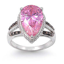 Load image into Gallery viewer, Sterling Silver Pink Pear With Amethyst CZ RingAnd Face Height 18mmAnd Band Width 2mm