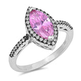 Sterling Silver Pink Oval With Clear CZ RingAnd Face Height 15mmAnd Band Width 2mm