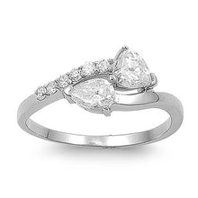 Load image into Gallery viewer, Sterling Silver Pear And Trillion Shaped Clear CZ RingAnd Face Height 9mmAnd Band Width 2mm