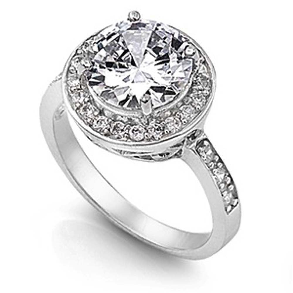 Sterling Silver Round Shaped Clear CZ RingAnd Face Height 14mm