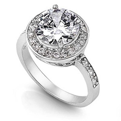 Sterling Silver Round Shaped Clear CZ RingAnd Face Height 14mm
