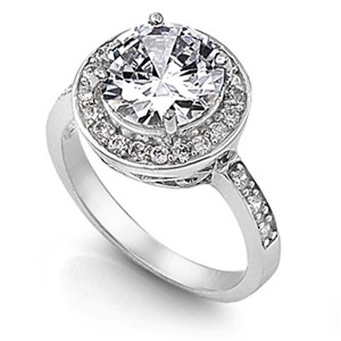 Sterling Silver Round Shaped Clear CZ RingAnd Face Height 14mm