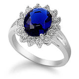 Sterling Silver Blue Sapphire Oval Shaped Clear CZ RingAnd Face Heigh t17mm