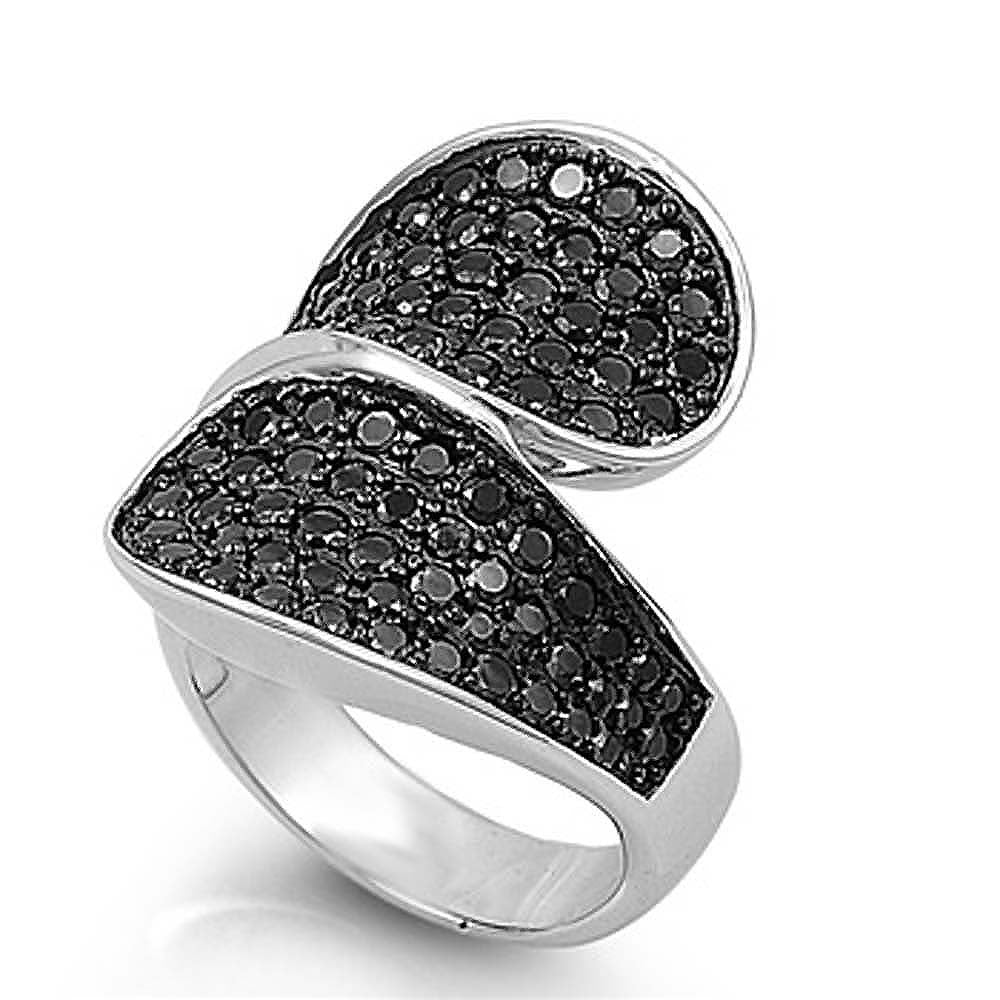 Sterling Silver Cuve Dome Black CZ RingAnd Face Height 23mmAnd Band Width 4mm