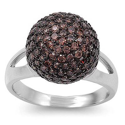 Sterling Silver Champagne Round Dome Shaped Clear CZ RingAnd Face Height 13mmAnd Band Width 2mm