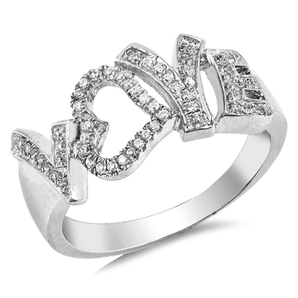 Sterling Silver Love Shaped Clear CZ RingAnd Face Height 9mmAnd Band Width 2mm