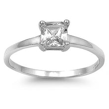 Load image into Gallery viewer, Sterling Silver Square Shaped Clear CZ RingAnd Face Height 5mmAnd Band Width 2mm