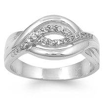 Load image into Gallery viewer, Sterling Silver Infinity Shaped Clear CZ RingAnd Face Height 10mmAnd Band Width 3mm