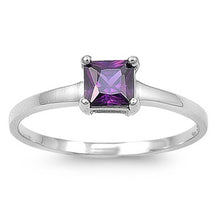 Load image into Gallery viewer, Sterling Silver Square With Amethyst Cubic Zirconia Ring